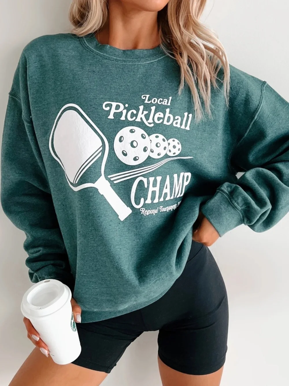 Pickleball Champ Graphic Sweatshirt Oversized Crew Neck S/M